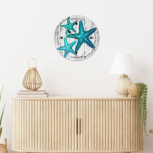 Miniatura 5 de Reloj de marea de estrella de mar oceánico, silencioso sin tictac, funciona con pilas, reloj de marea de madera, arte de pared, reloj de movimiento