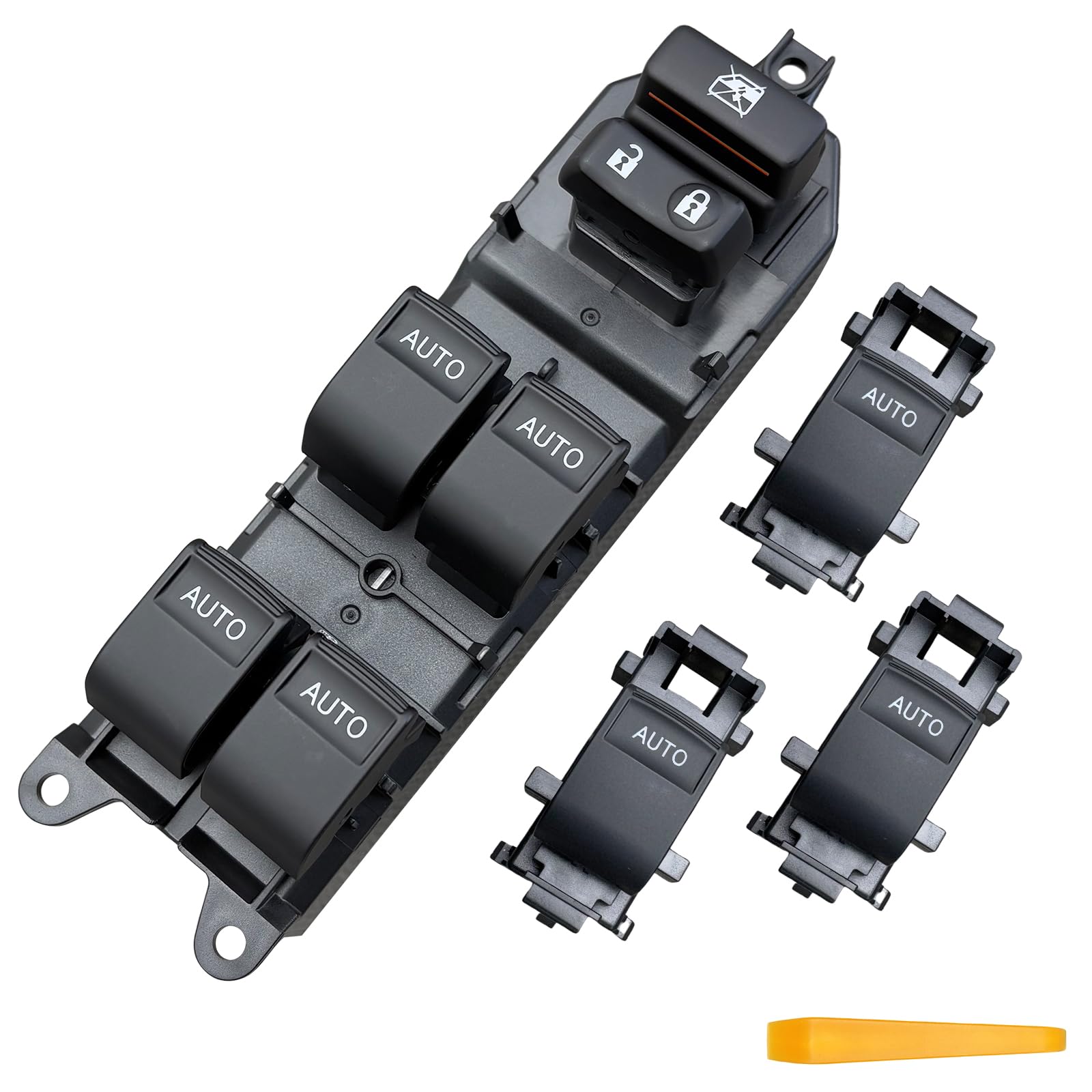 Photo 1 of BELGEMAY Window Switch Assembly with 3 Single Switches & LED Backlight, Compatible with Toyota Tundra/Sequoia 2007-2021 Models (Driver Side + Passenger/Rear Doors) (Four-door one-button swifch, White)