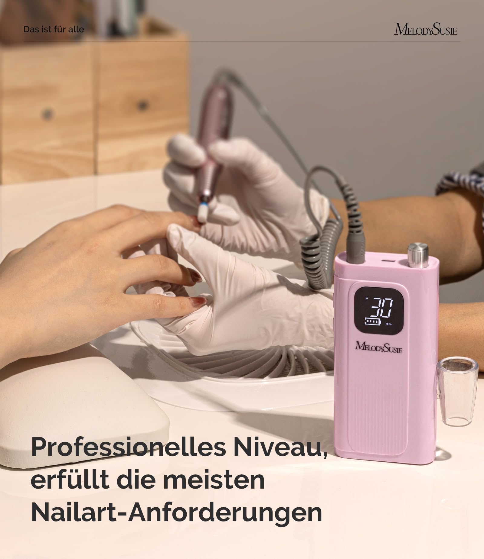 MelodySusie SC300F Aufsteckbarer Nagelfräser, Wiederaufladbare Elektrische Nagelfeile 30000 U/min, mit LCD-Display, Verstellbarer Geschwindigkeit, für Acrylnägel Gelnägel, für Salon & Zuhause