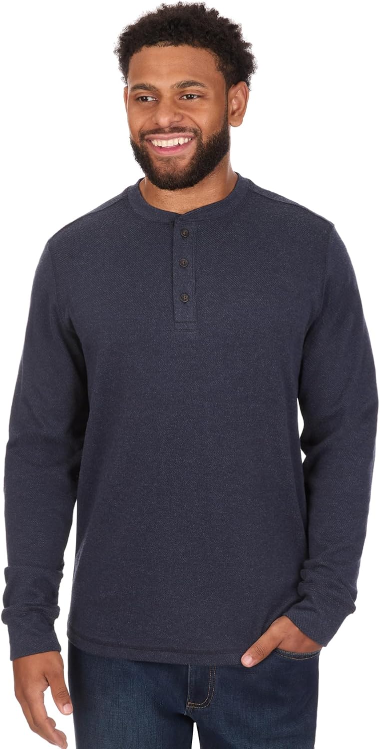 Coleman Long Sleeve Brushed Back Stretch Twill Double Knit Henley Shirt with Textured Fabric Detail