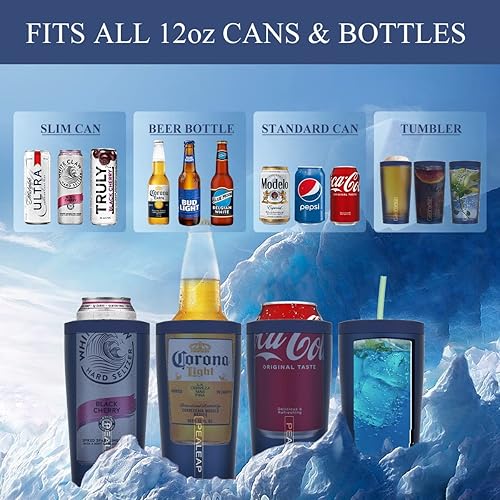 Miniatura 10 de Enfriador de latas delgado 4 en 1 para latas de 12 onzas y botellas de cerveza, mantiene 8 horas frías, fácil de sostener, soporte de latas de acero