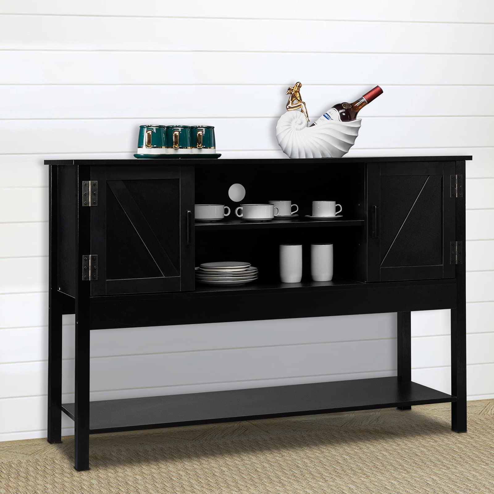 VINGLI Black Sideboard Buffet Wood Storage Kitchen