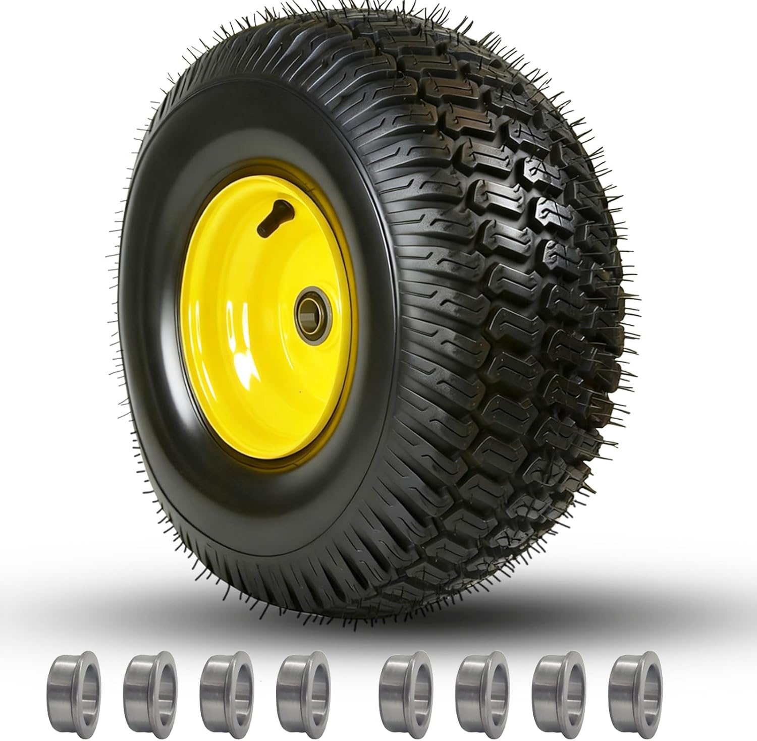 16x6.50-8 Tubeless Tire and Wheel, 4 Ply 16x6.5-8" Lawn Mower Tires with 3/4" Bearings with Extra 5/8" Bearings and 1" Bushings, 3"-5.8" Offset Hub, Fit Riding Mower and Garden Tractor Front Wheels