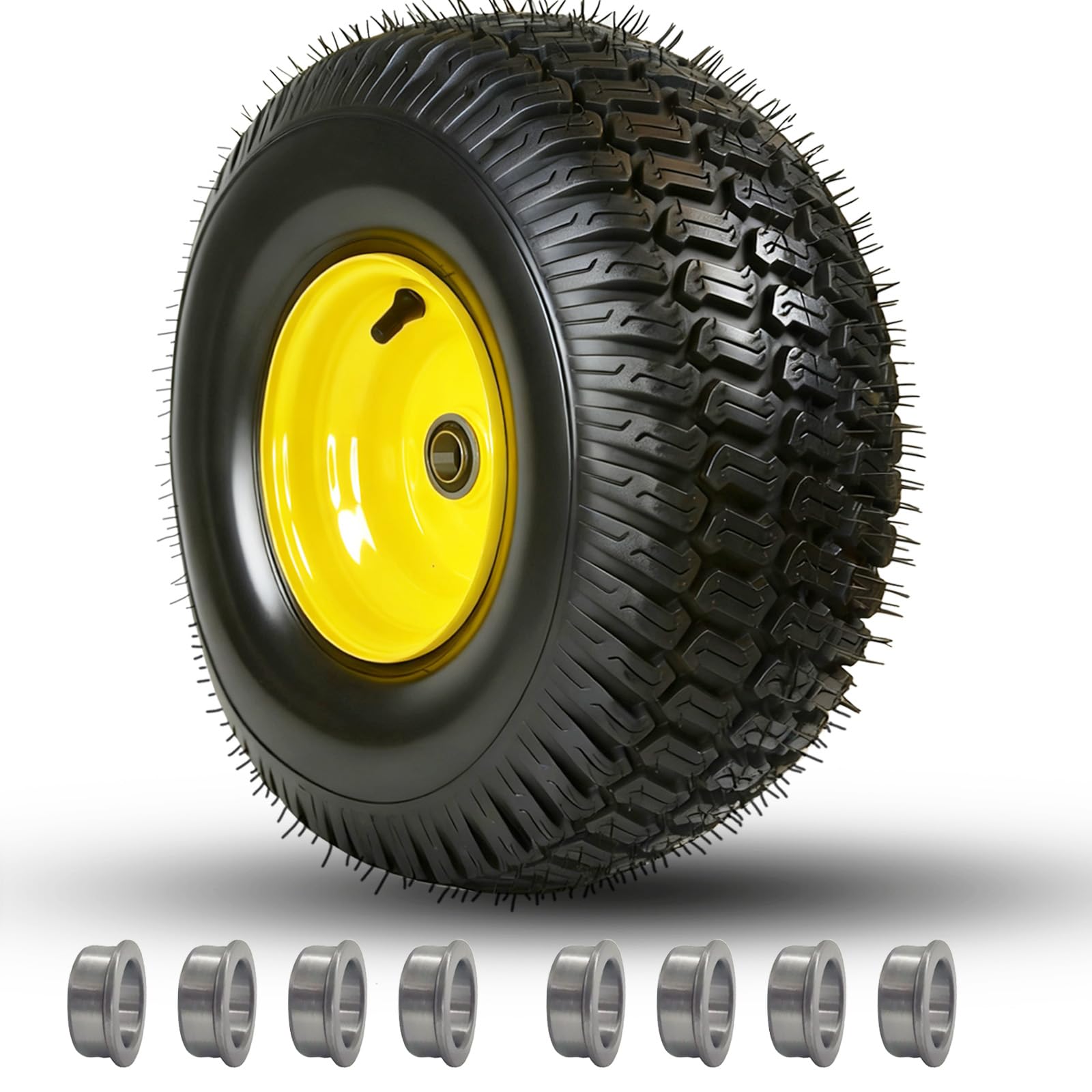15x6.00-6 lawn mower tires, 15x6-6 tire and wheel, 15x6.00-6 tire, compatible with john deere/cub cadet riding mowers, 3" offset hub 3/4" bearings, 570lbs capacity, tubeless