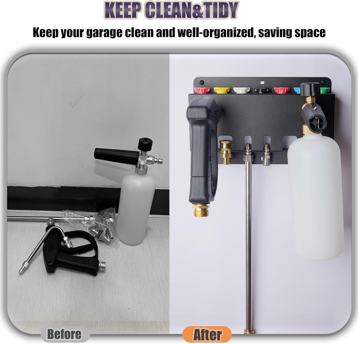 Pressure Washer Gun Holder -Trumlandy Foam Cannon Holder Wall Mounted Pressure Washers Accessories Storage Rack for Pressure Washer Gun/Nozzle Tips/Foam Cannon/ 1/4" Quick Connect Extension Wand