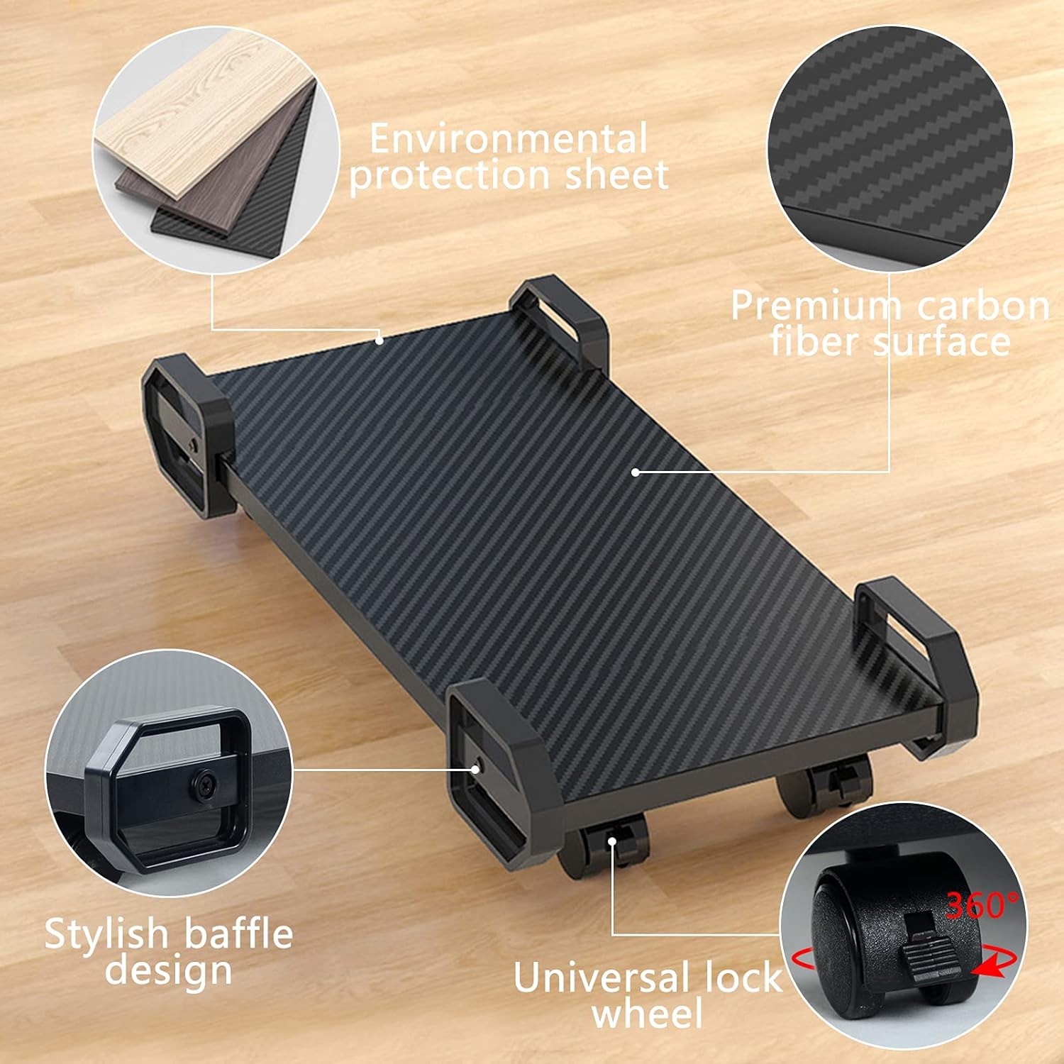 OUUTMEE PC Cart CPU Stand Computer Tower Stand Holder with Locking Caster Wheels CPU Holder Mobile Computer Desktop Floor Stand Under Home Office Desk, Black L 20"×W9.2 : Office Products