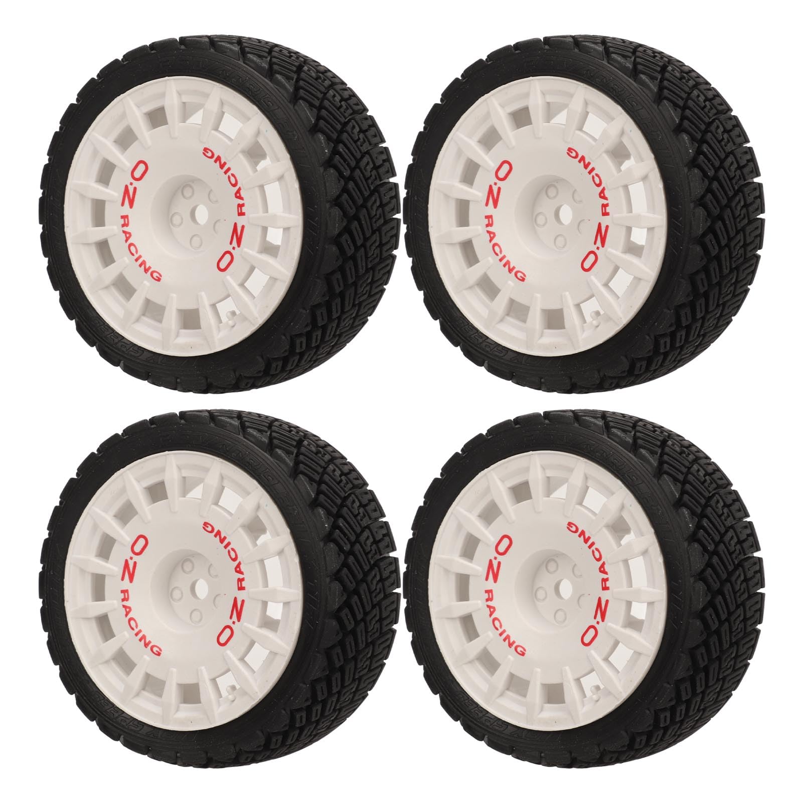 SPYMINNPOO Jeu de Roues RC 4 Pièces, Pneu en Caoutchouc de Voiture RC, Haute Résistance à l'usure, Fort Amorti 1/10 RC sur Pneus de Route (White