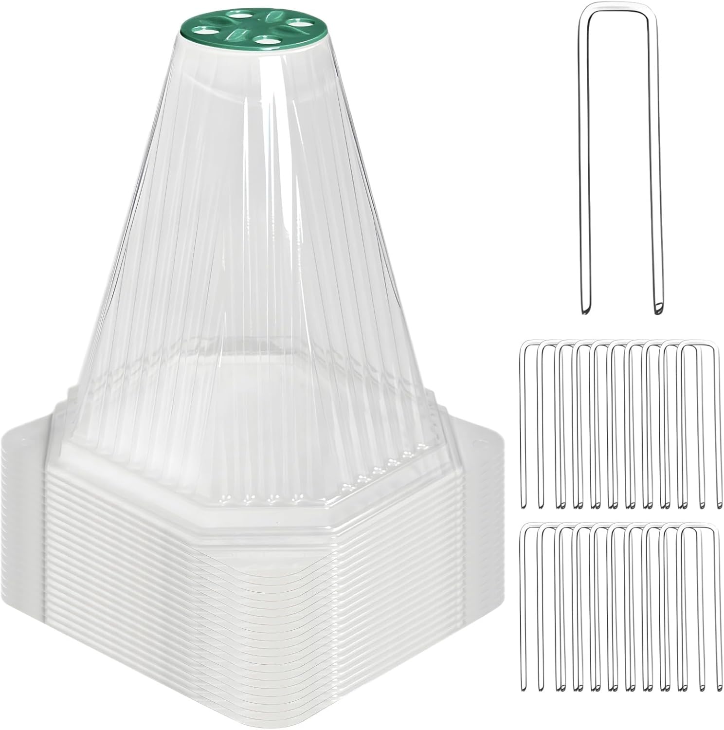 20 Count Garden Plant Covers, Clear Cloches with Turnable Vent, Includes 40 Ground Stakes, Effective Protectors for Young Plants and Seedlings