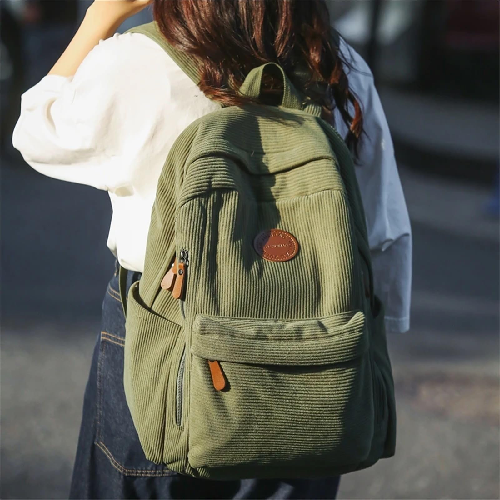 Rucksack Damen Frau Rucksack Cord Schule Buch Taschen for Teenager Weibliche College Tasche Dame Freizeit BagPack GroßE KapazitäT(Khaki)