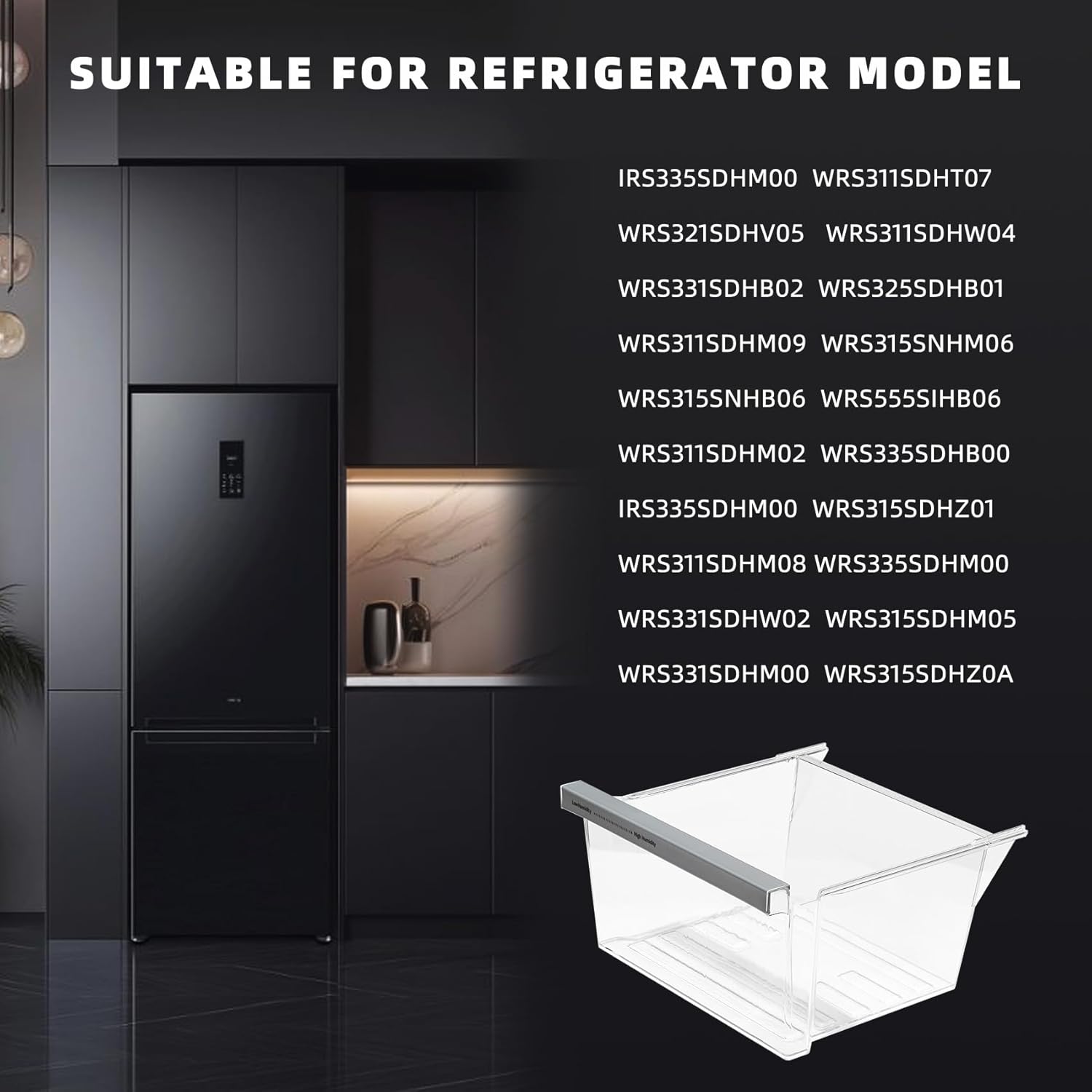 W11162443 W11046494 W11162446 Refrigerator Fridge Crisper Drawer Pan Fridge Meat Pan Bin Upper Humidity Control Drawer Compatible with Whirlpool Maytag Refrigerator Replacement Parts