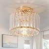 Modern Crystals Ceiling Lighting Fixtures, Gold Small Ceiling Lamp, Semi Flush Mount Ceiling Light for Kitchen Hallway Dining Rooms Living Rooms