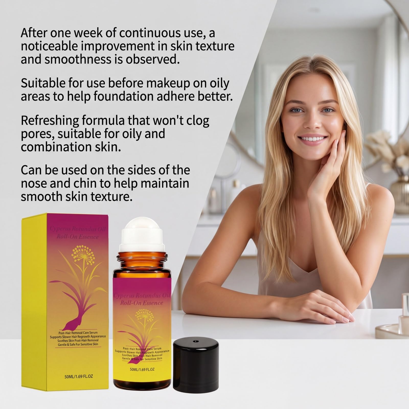 Serum zwijane z olejkiem Cyperus Rotundus i aloesem, pielęgnacja po depilacji. Nietłuste, zapewnia gładką skórę po depilacji, 50 ml (6 szt.)