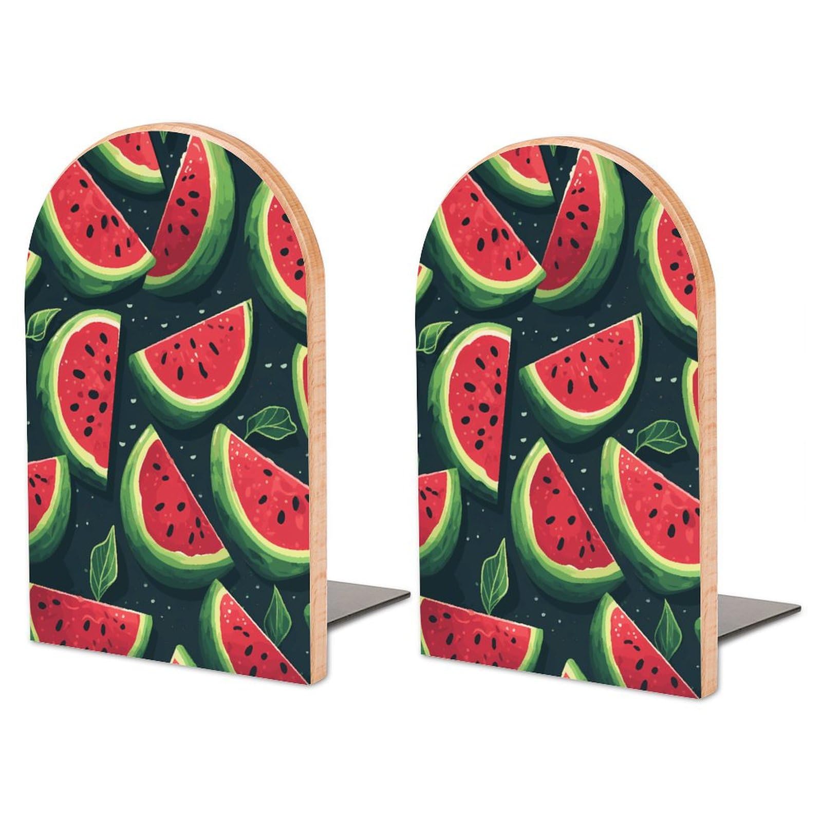 Serre-livres pastèque rouge en bois de hêtre 17 cm pour rangement de bibliothèque