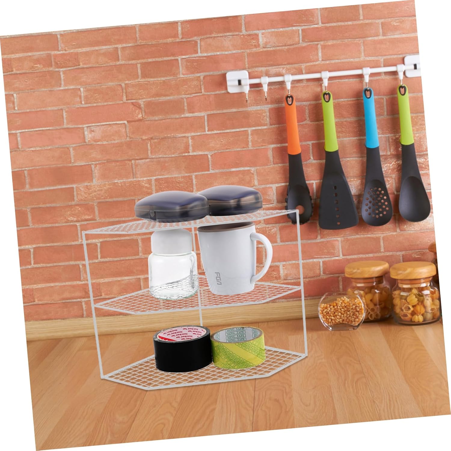 Kitchen Countertop Organizer Multi-functional Corner Spice Rack Pot Storage Shelf for Kitchen and Bathroom Space-saving Compact Design for Efficient Storage