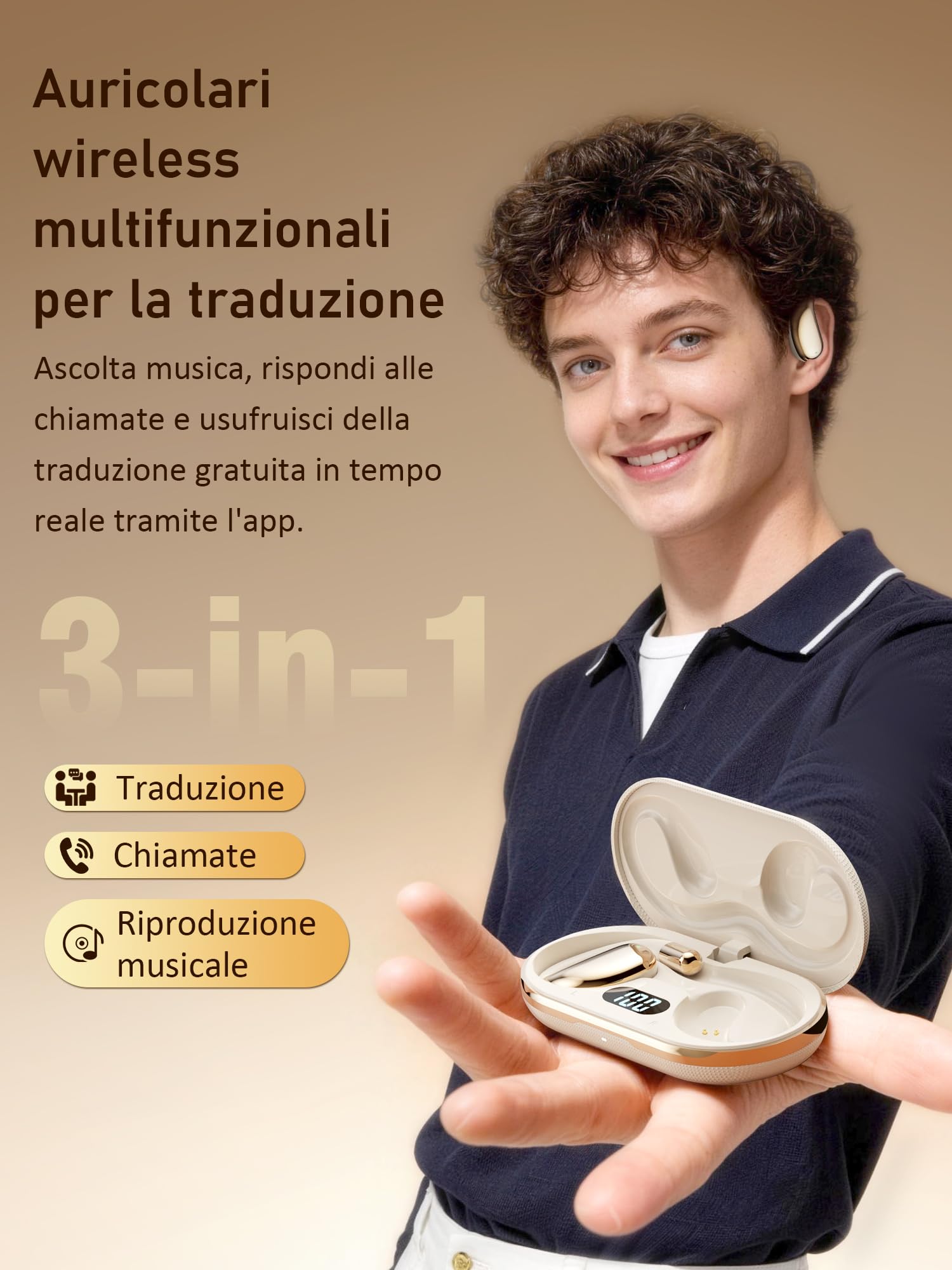 AI Cuffie Traduzione Simultanea Vocale: Open Ear Cuffie Traduttore Auricolari Bluetooth 6.0 Auricolari Traduttori Istantanei in 156 Dipomatiche Lingue 6 Modalità per Telefonata Musica Viaggi Business