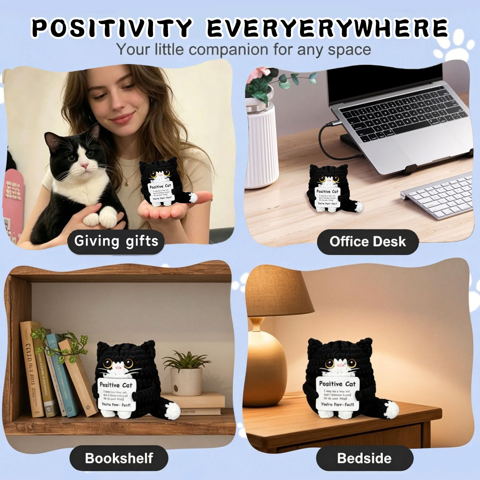 Positiva Gatto all'Uncinetto Portafortuna Fatto a Mano Confezione Regalo Nera