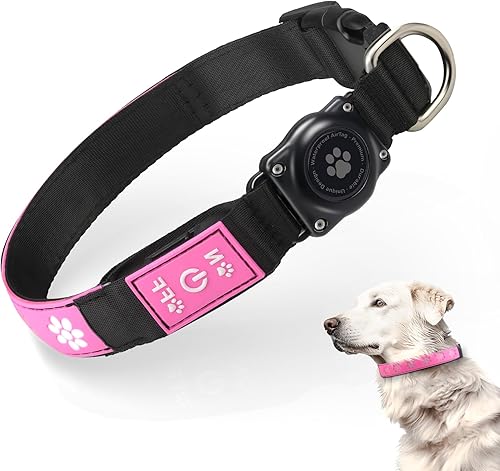 Collar de perro LED AirTag - Collares de perro con luz más brillante - Soporte impermeable IP68 para collar de perro - 1,600 pies de alta