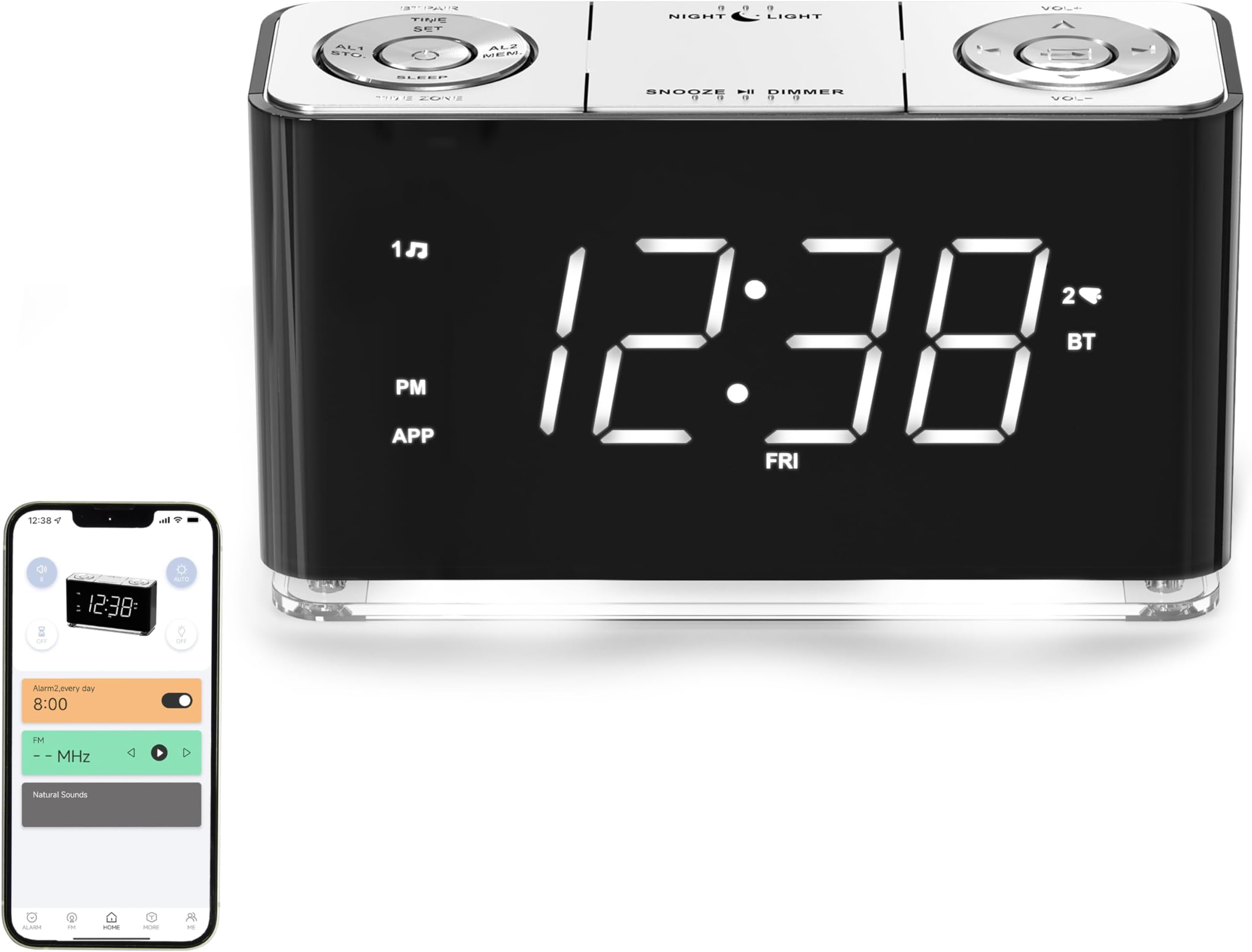 iTOMA Clock Radio, Alarm Clock with APP control, Large LED Display, FM Radio, Dual Alarm, Two USB Charging Port, Night Light, Auto & Manual Dimmer, Snooze, Sleep Timer 507
