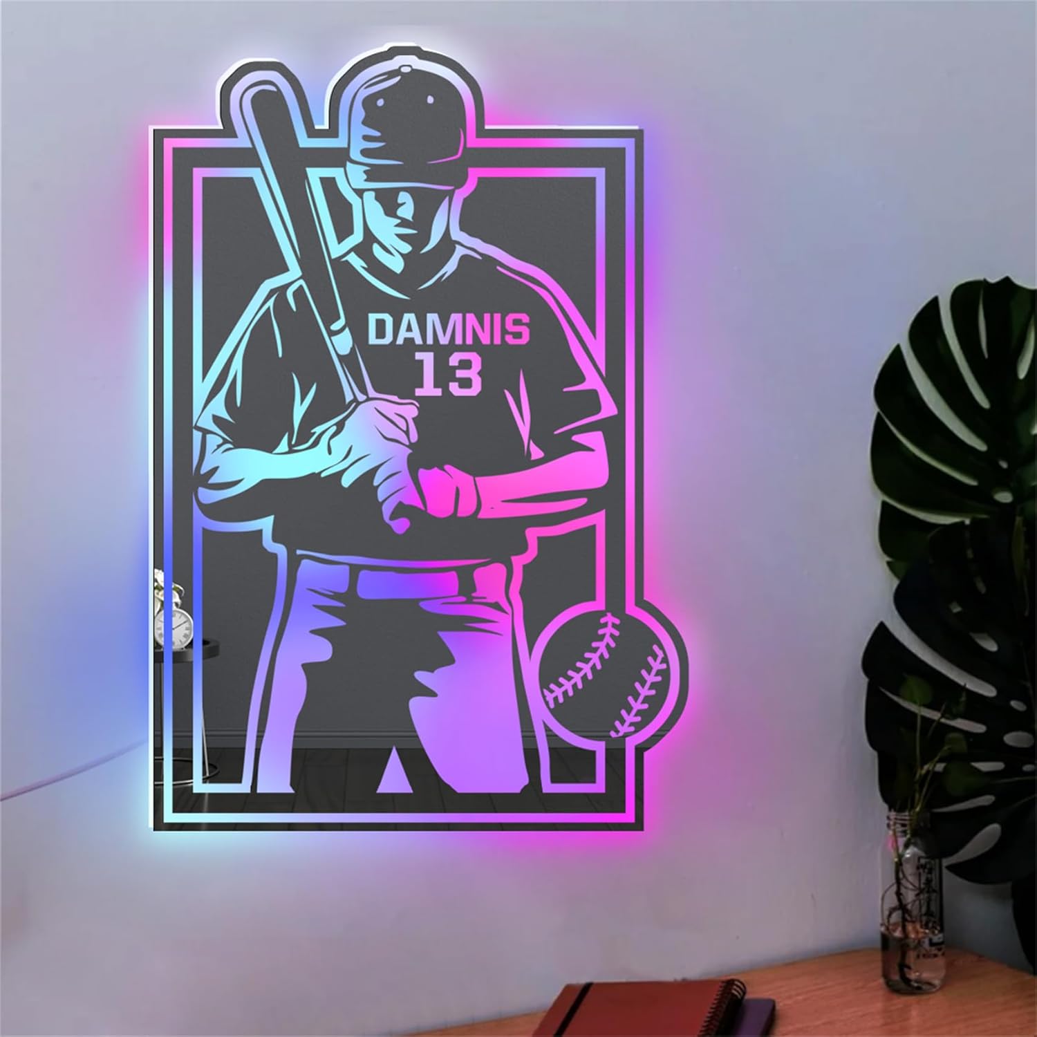 Personalized Custom Softball Player Mirror LED Light Up Mirror Night Light Wall Decor Softball Gift for Girls Friends Birthday Christmas Anniversary