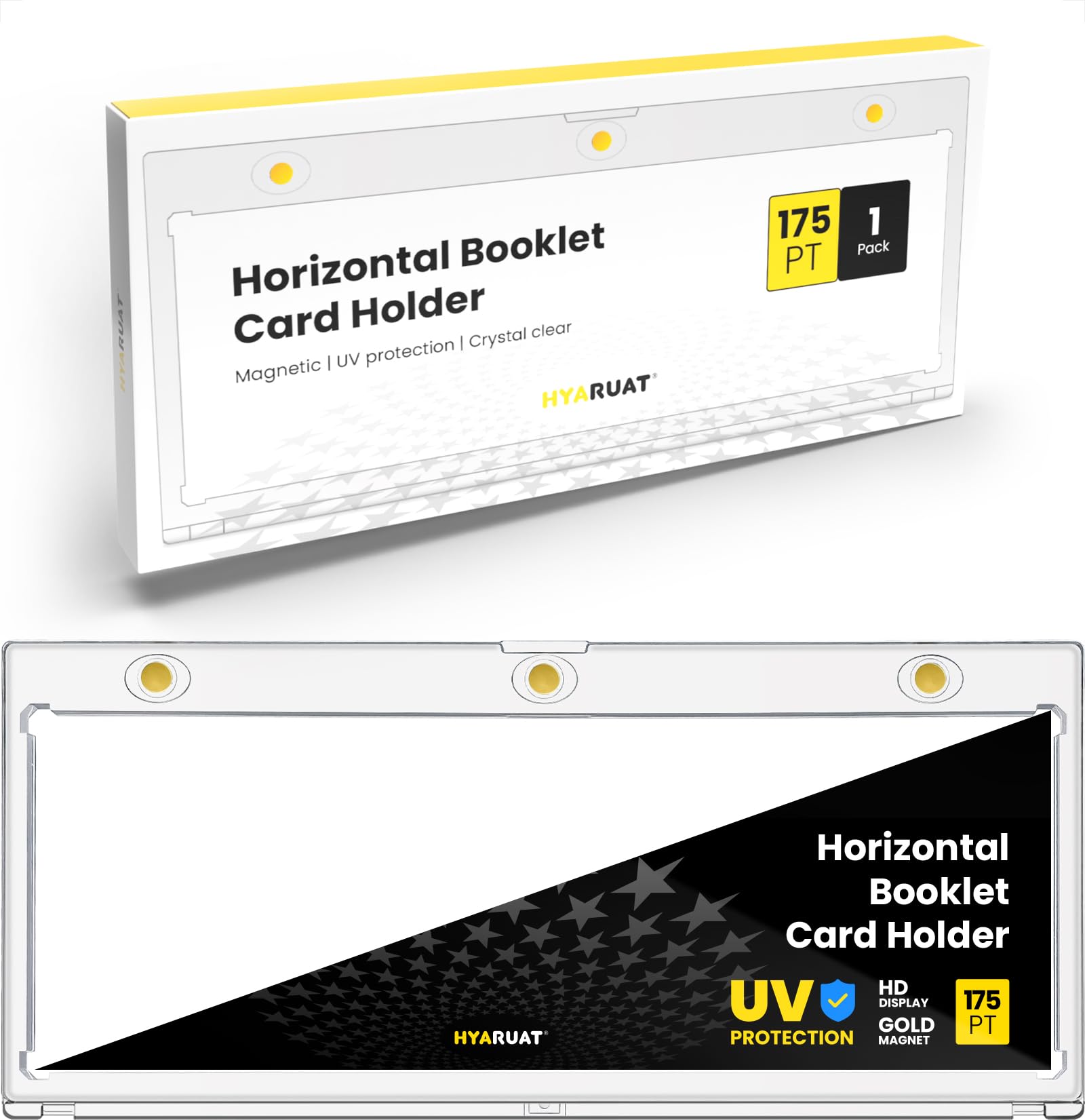 Horizontal Booklet Magnetic Card Holder 175pt One Touch UV Protection Case Crystal Clear Acid-Free Display for Trading Cards