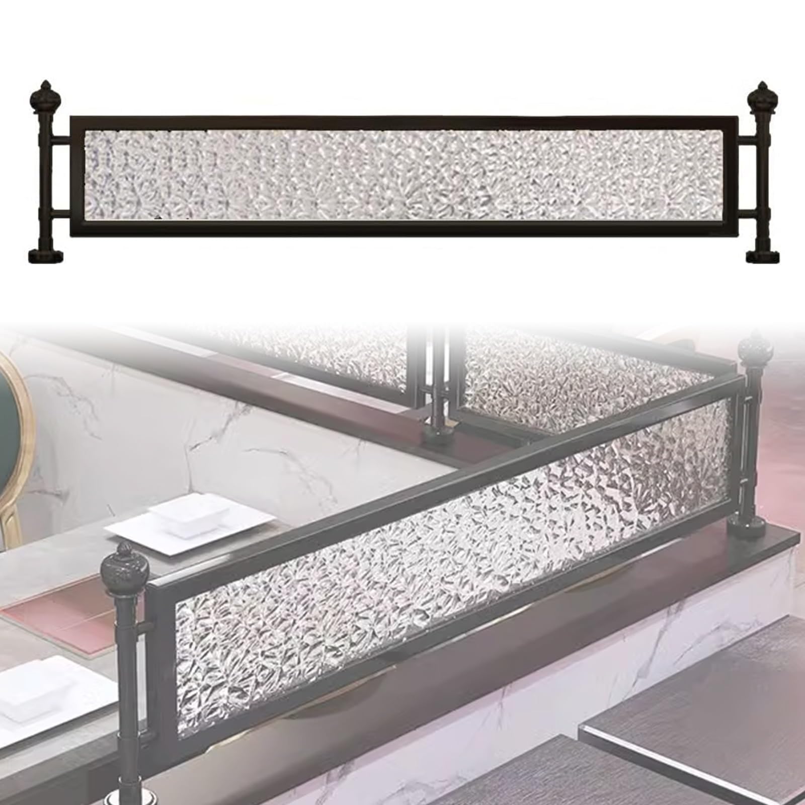 Mampara divisoria de Cristal para mostrador con Marco de Hierro Negro, Separador de Espacios Decorativo para restaurantes, hoteles, oficinas y Uso Comercial en Interiores. (L80cm/31.5in)