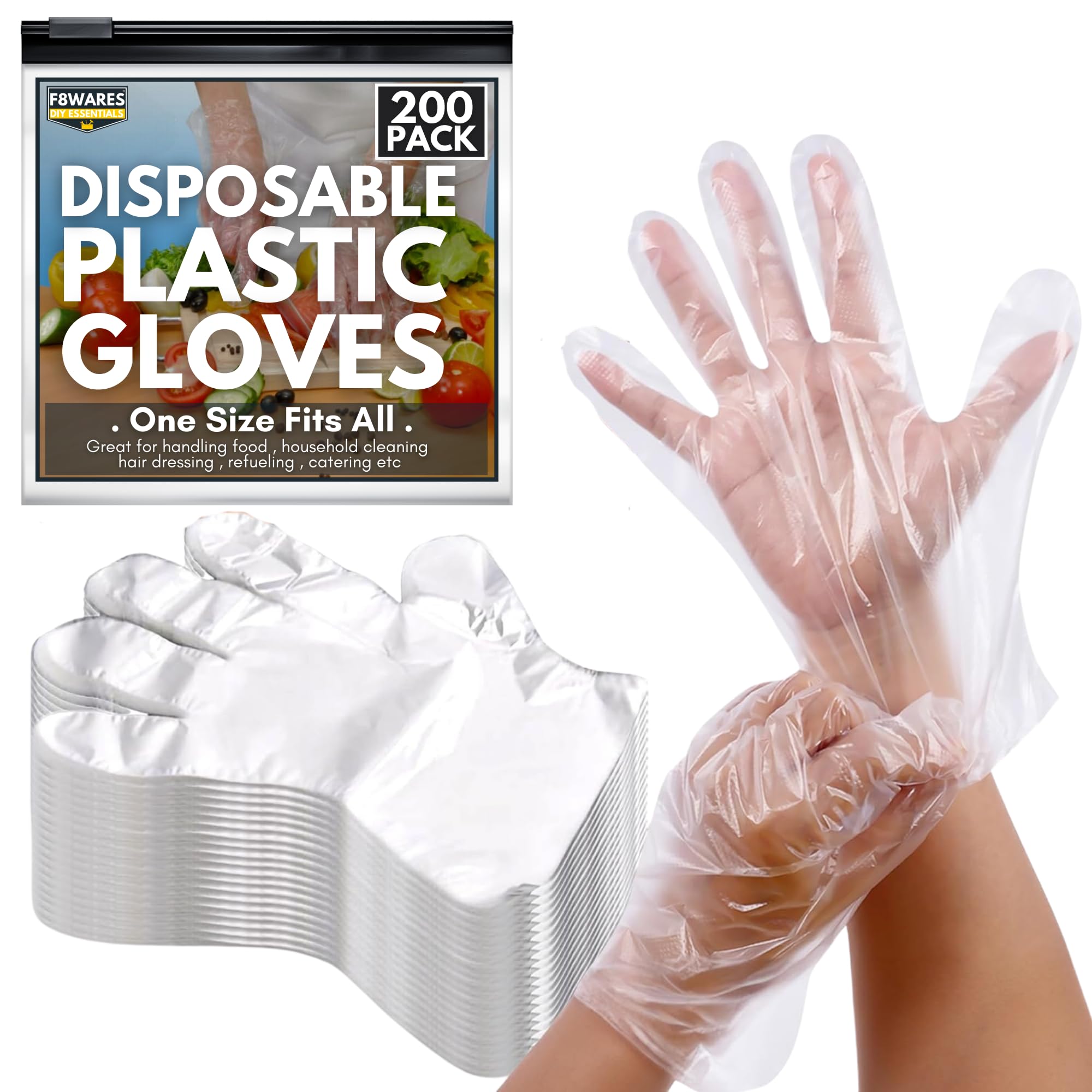 F8WARES Disposable Gloves - Transparent Hand Gloves for Cooking Food Grade - Use and Throw Plastic Gloves Disposable - Polythene Cleaning Gloves for Home, Kitchen, Dish Washing (PACK OF 200) (B0CSXJZRWS) Amazon Price History, Amazon Price Tracker