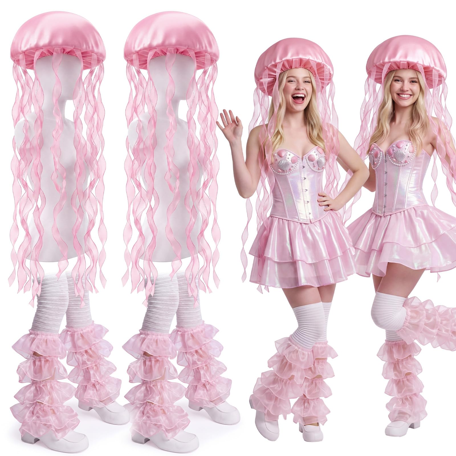 Funnysoft 4 Pcs Halloween Costume Accessories Jellyfish Hat,Pink