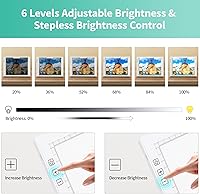 Vista 3 de Mesa de luz A4 para pintura de diamantes, caja de luz recargable para trazar con clip superior, almohadilla de luz con 6 niveles de brillo atenuable