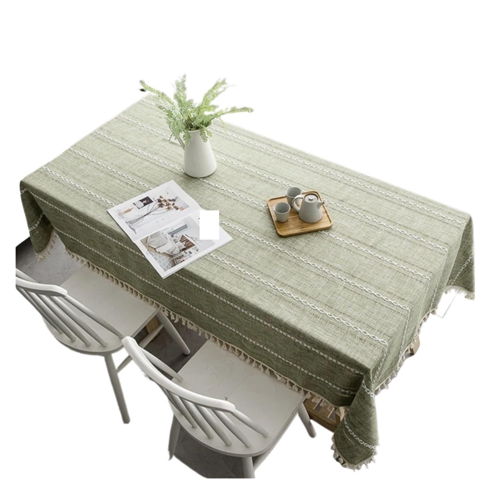 FonHNDG Striped Tablecloth Rectangle Dust-Proof Table Cover,Hollow-Carved Jacquard Weave Tablecloth,for Home Kitchen Dinner Party Tabletop Decoration(Green,140x260cm)