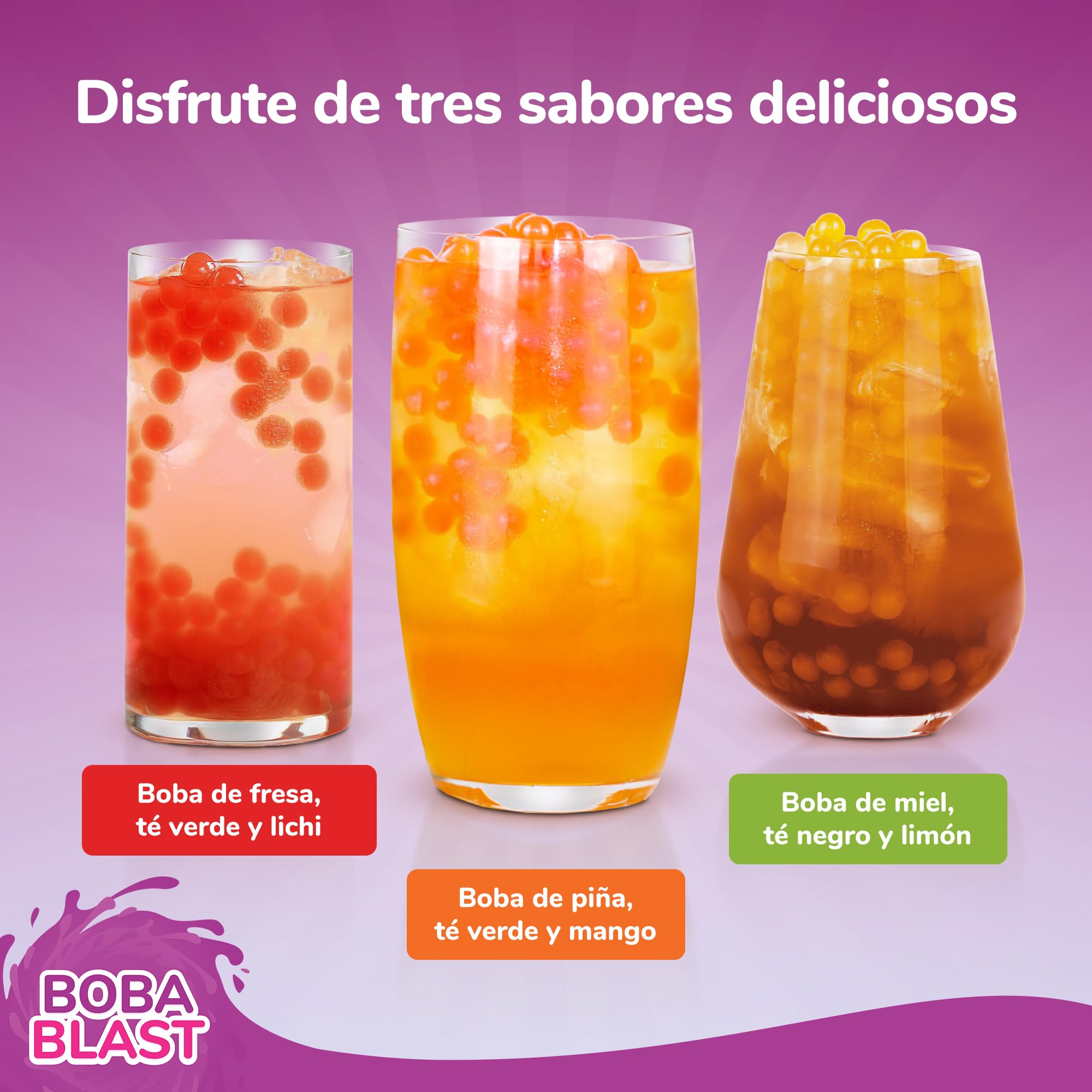BobaBlast Bubble Tea Kit (240 g) - BobaPearls de 3 Sabores Afrutados de Fresa, Piña y Miel - Set Popping BobaDivertido y Rápido de Preparar - BobaTea Delicioso para Amigos y Familia