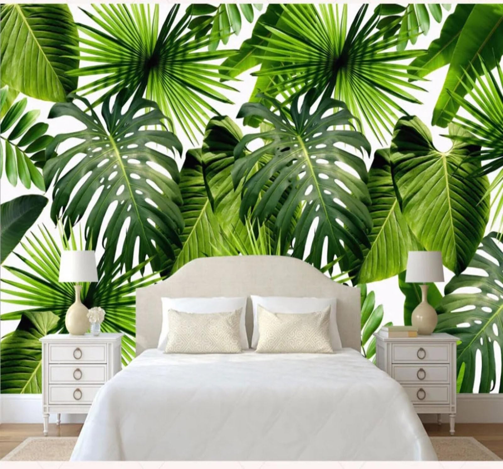 Fresh Minimalist Three Dimensional Plants Green Leaves 3D Wallpaper Easy Install Feature Office Living Room Sofa Bedroom TV Background Wall Decoration-250cm×170cm