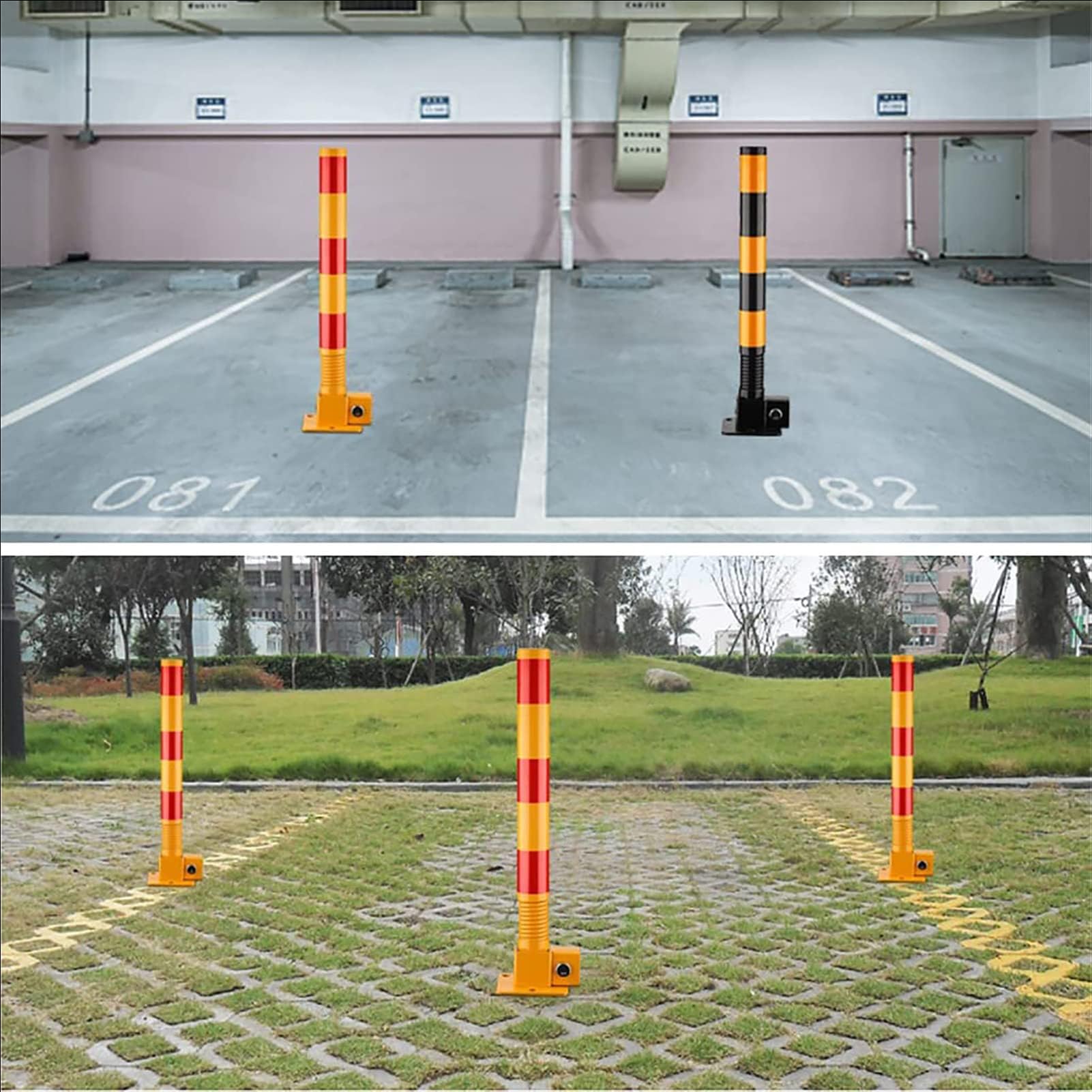 Dissuasore di Sicurezza per barriera di parcheggio a Molla, paletto con Nastro Riflettente Anti-collisione, paletto di parcheggio, per Il Controllo del Traffico