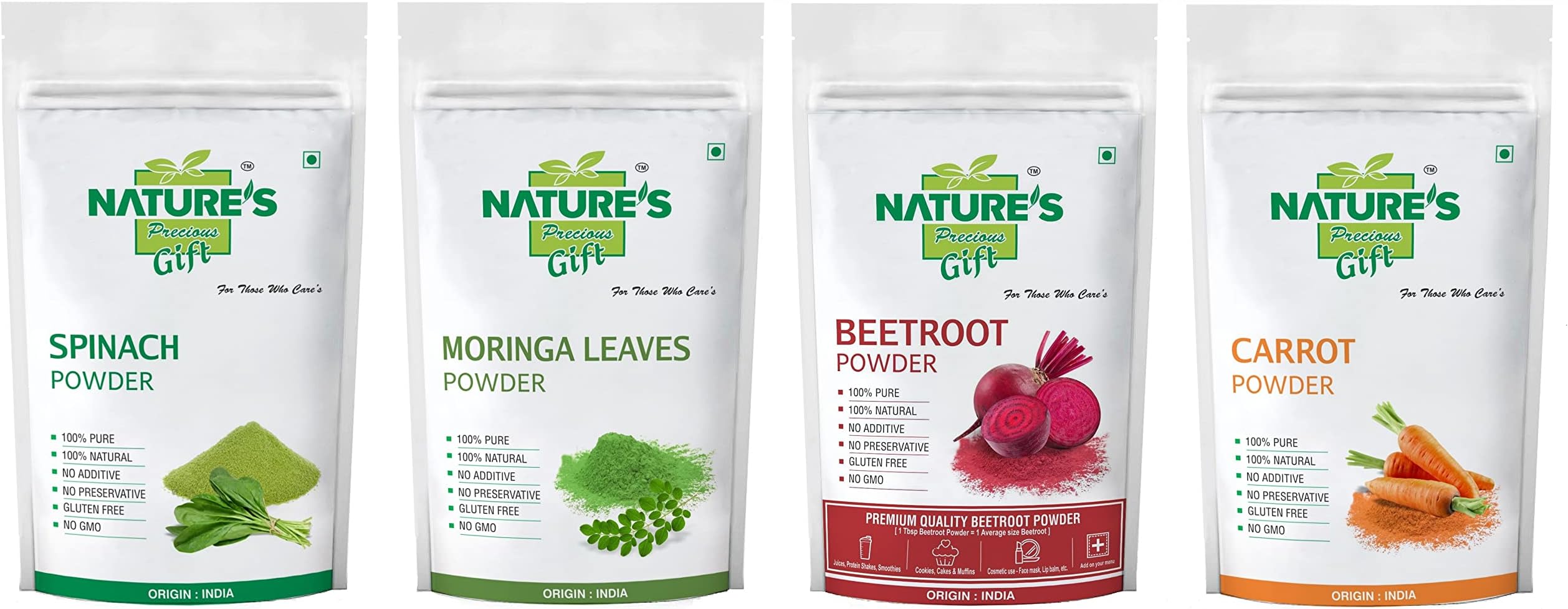 Spinach, Moringa, Beetroot & Carrot Powder Super Saver Combo Pack - 100 GM Each