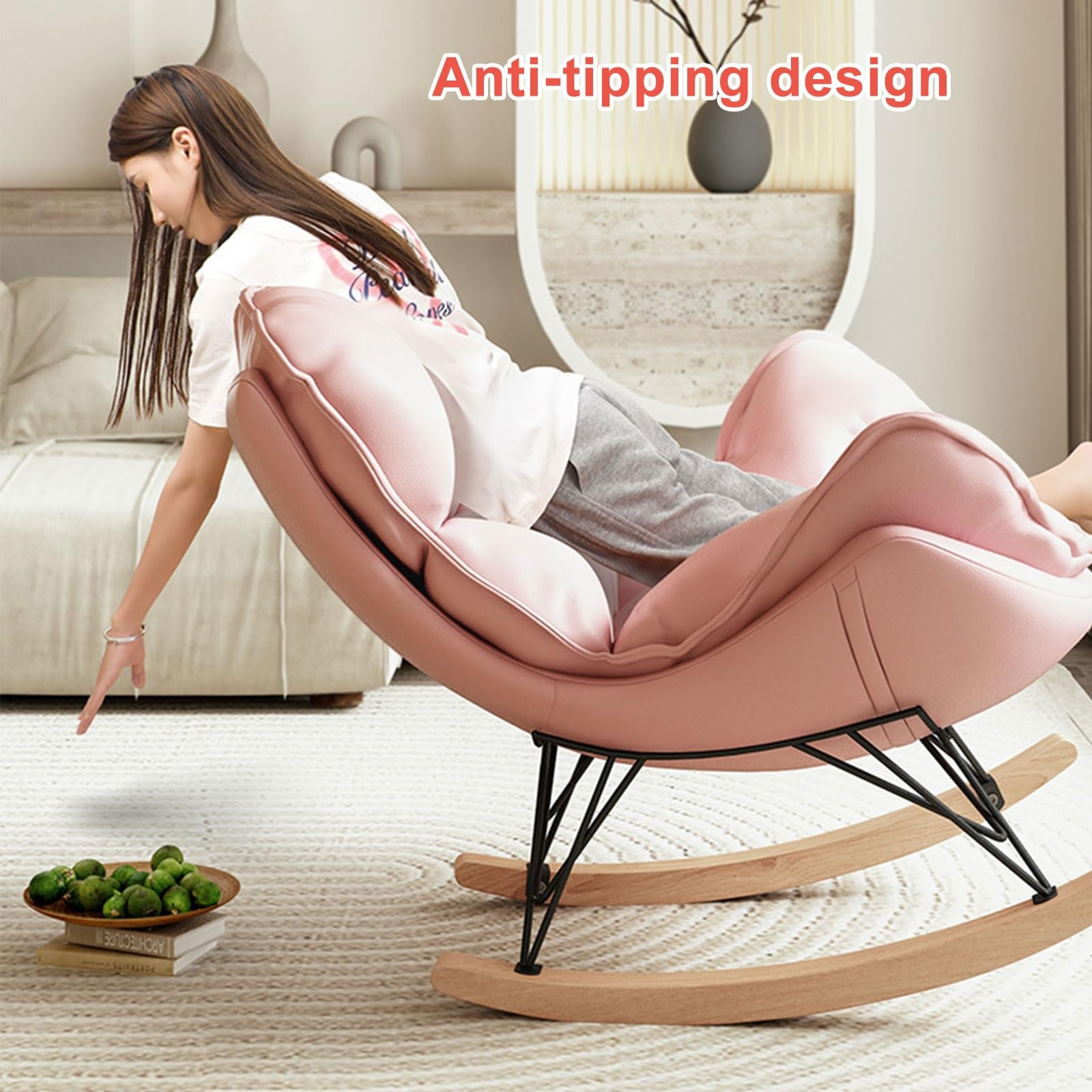 aby - Sedia a dondolo moderna per allattamento, con base in legno e cuscino, colore grigio, per mobili per la cameretta dei bambini