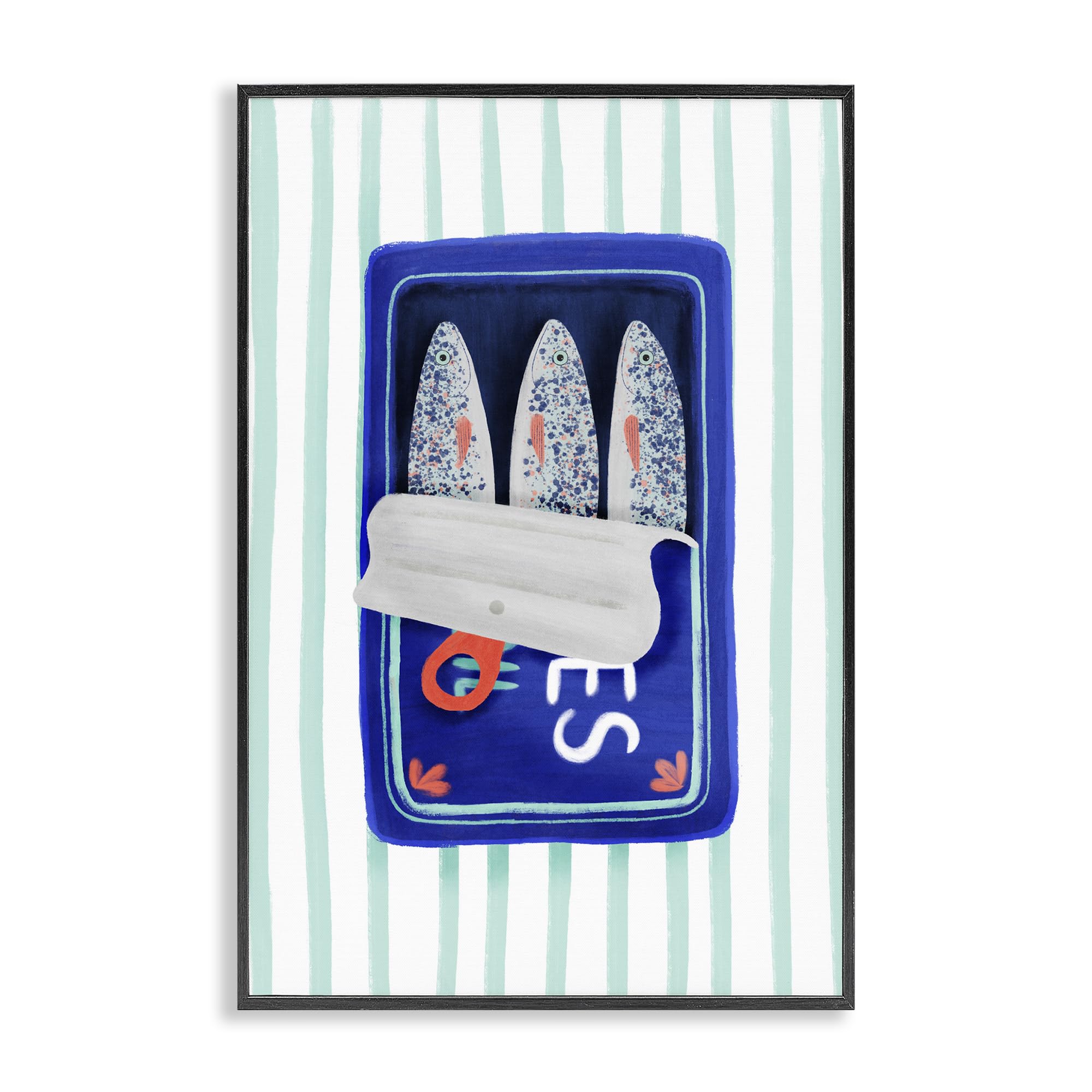 'Blue Sardines on Stripes'| Framed Giclee Art