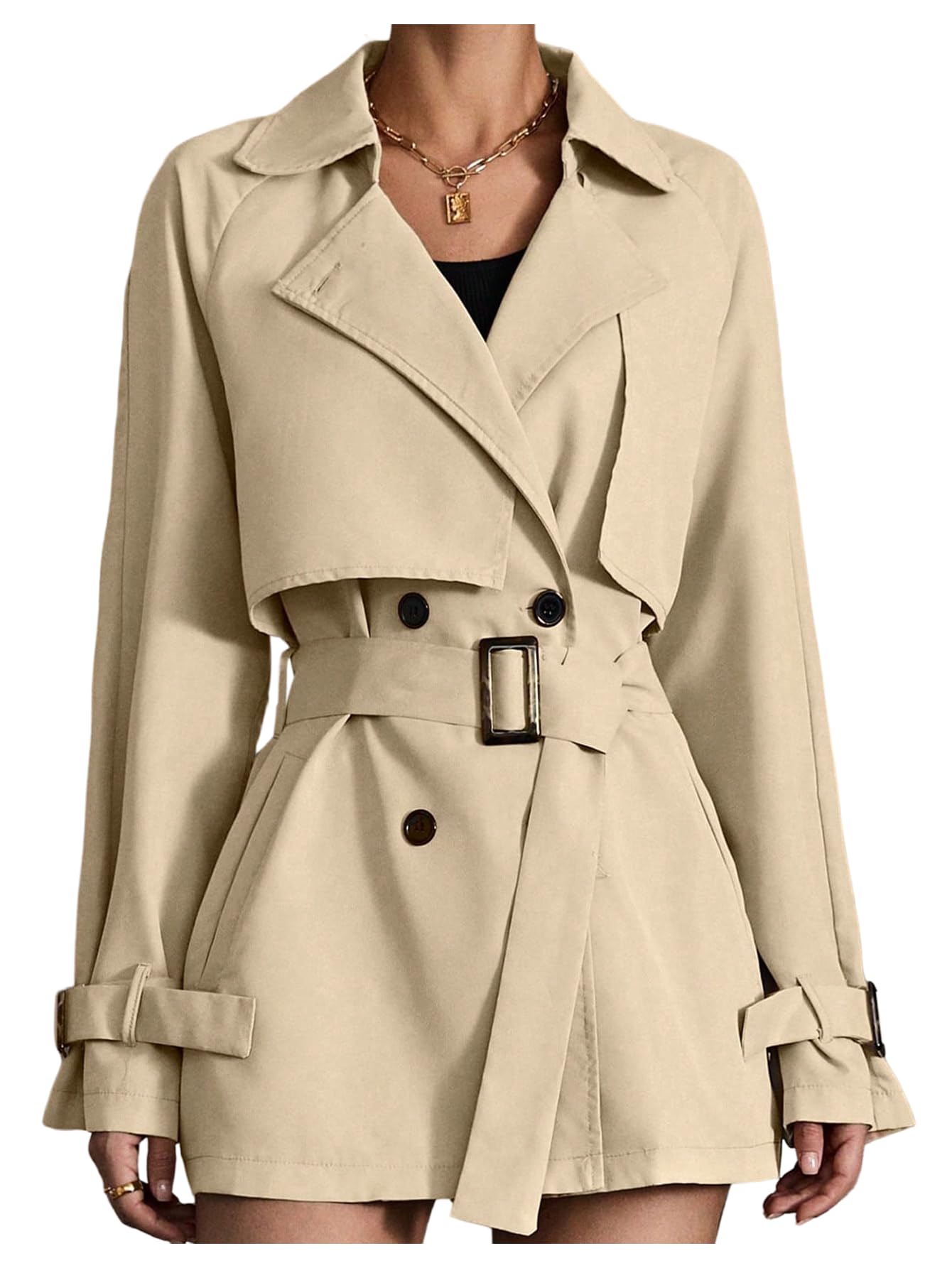 GORGLITTER Womens Double Breasted Trench Coat Causal Long Lapel Tredny Overcoat with Belt 2025