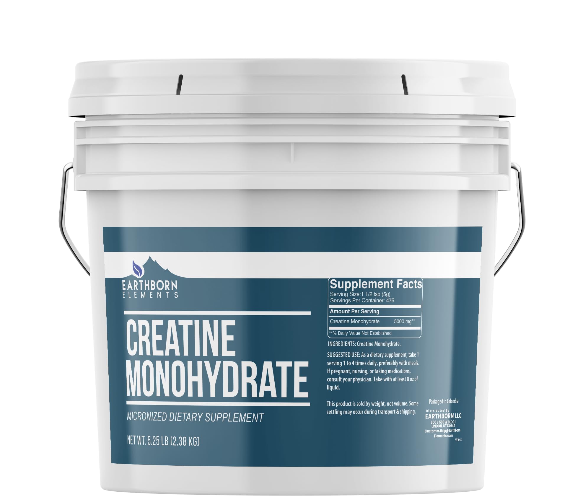Earthborn Elements Creatine Monohydrate Powder 1 Gallon Bucket, Micronized & Unflavored, Dietary Supplement, No Additives (84 Ounce)