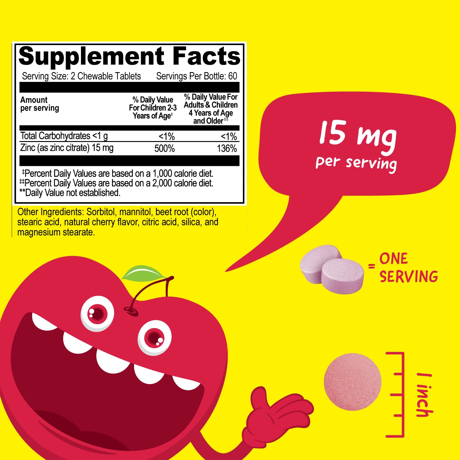 VitaWorks Zinc for Kids 15mg Chewable Tablets, Cherry, Vegan, 120 Count — Amazon image 2