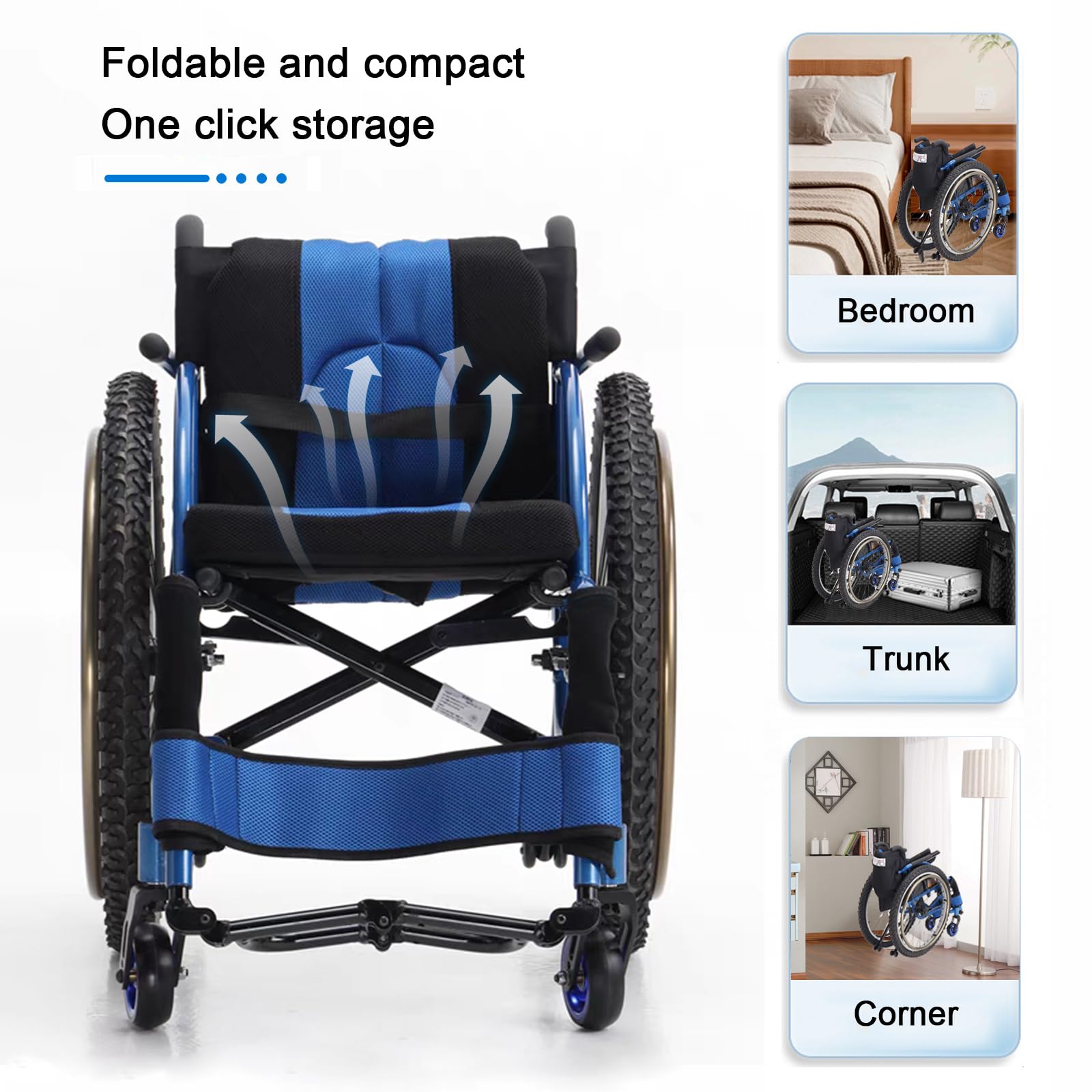 Silla de Ruedas Plegable superligera con Marco de Aluminio,Silla De Ruedas Deportiva Todo Terreno,Silla De Ruedas De Aluminio,Silla De Ruedas para Adultos con Antivuelco(Seat Width 38cm/15in)