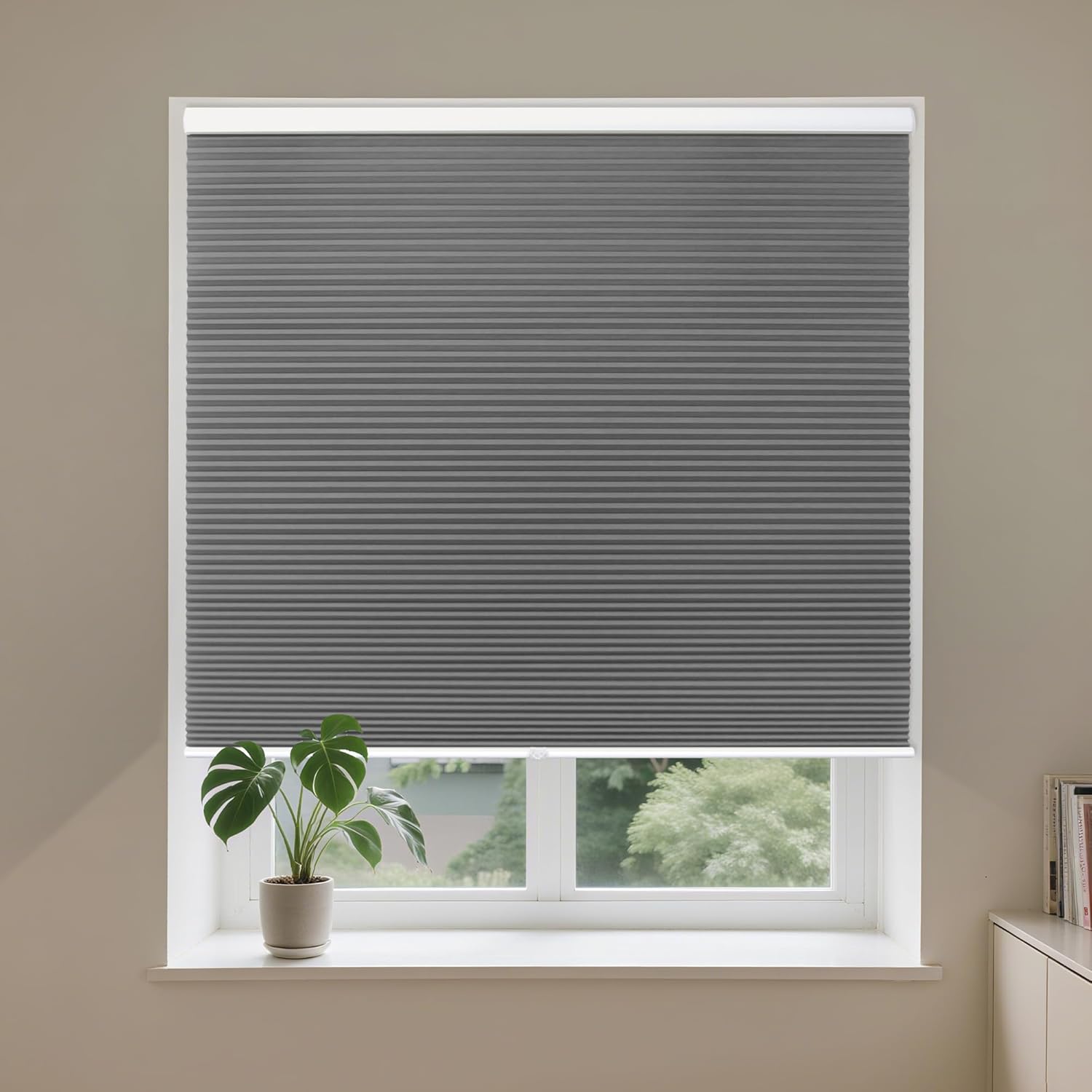 Allesin Cellular Shades Cordless Blackout Honeycomb Blinds for Indoor Windows, Thermal Insulated Window Shades Noise Reduction, Easy to Install, Perfect for Bedroom/Living Room, Grey 27" W x 64" H Gray-white (Blackout) 27"W x 64"H