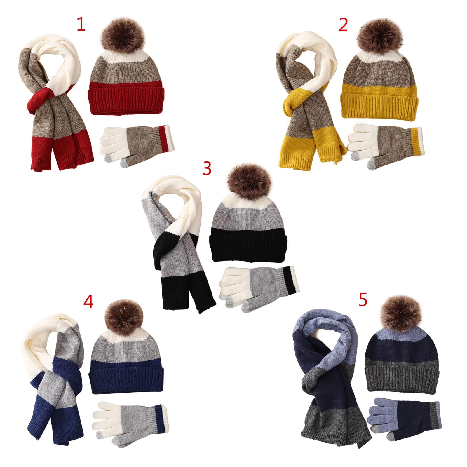 Juego de gorro, bufanda y guantes para niños, gorro de invierno con pompón y gorro de punto cálido para niñas y niños, gorro de invierno, bufanda y guantes