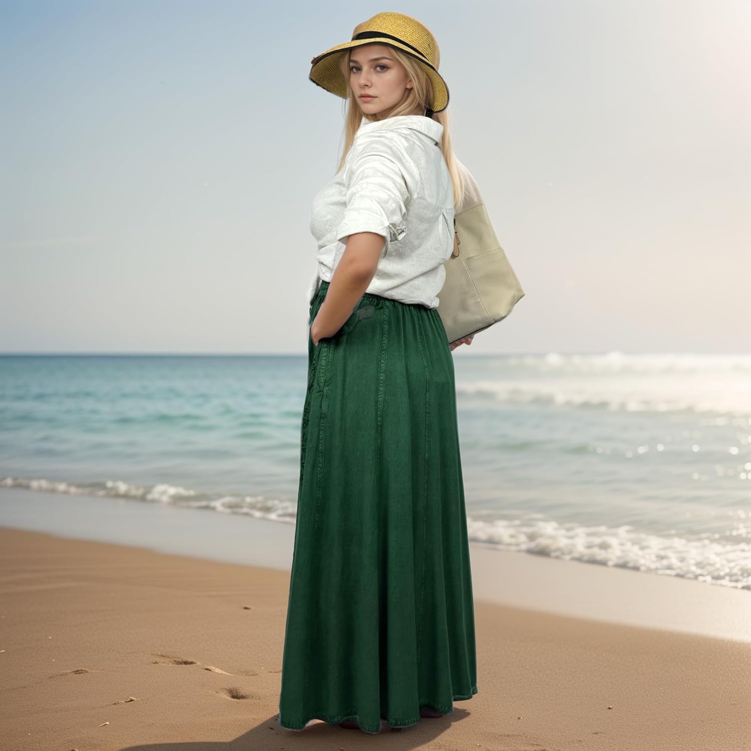 Agan Traders Women's 2026 Summer Maxi Skirt A-Line Long Flowy Skirt with Elastic Waistband - High Waisted