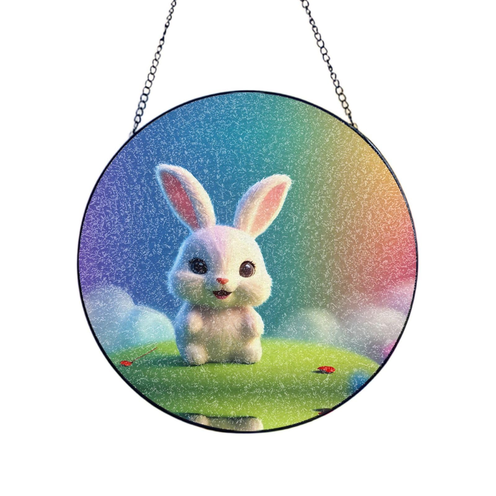 Phayah A Bunny Print Stained Glass Window Hanging Sun Catchers Decoration Mother'S Day Birthday Gifts For Home Garden Porch 4in（10cm）