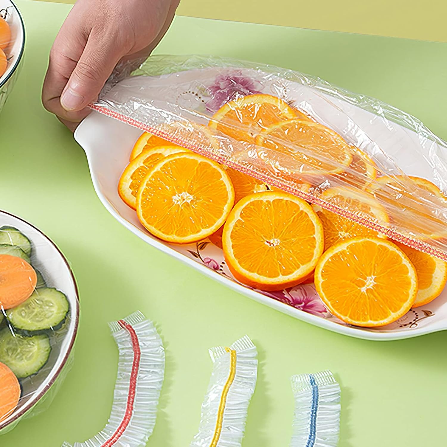 Kichvoe 200pcs Reusable Food Storage Covers Elastic Bowl Covers for Fresh Fruit Vegetable Preservation Pe Stretch Food Wraps for Leftovers Multi Plate and Dish Protectors