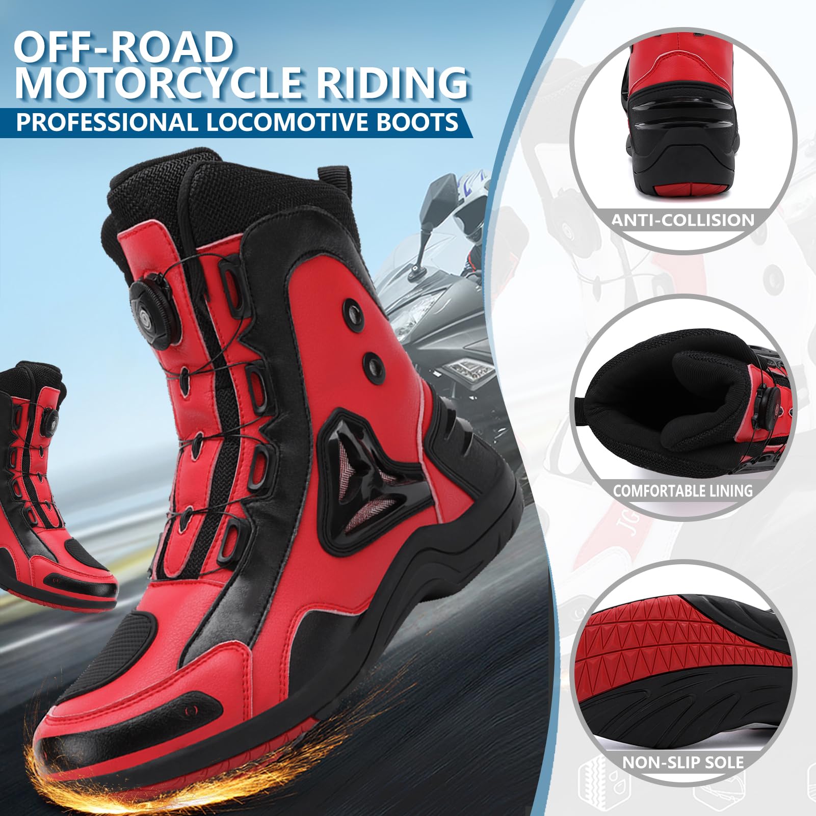Chaussures de Moto pour Homme et Femme, Bottes de Moto Motard en Cuir Respirant avec Maintien de la Cheville, Semelles antidérapantes hydrofuges