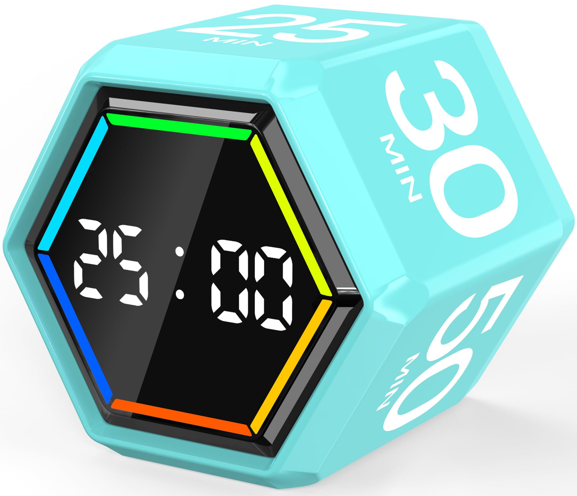 Rotating Pomodoro Timer 3/5/10/25/30/50 Min Presets, Colourful Visual Bar