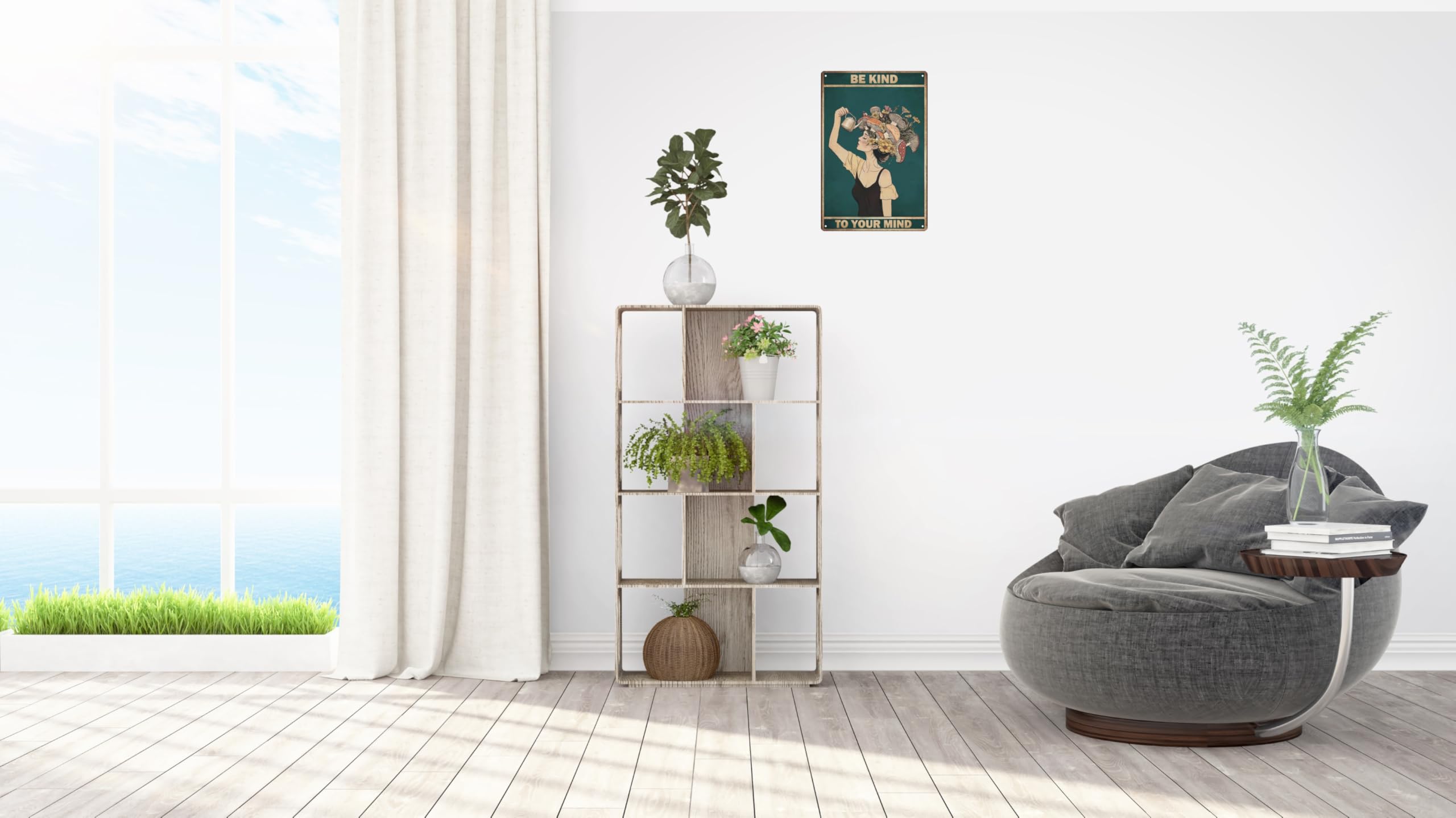 Letrero de metal para decoración de habitación con texto en inglés "Be Kind to Your Mind", diseño de hongos bohemios, decoración de pared, letreros de arte retro para decoración del hogar, regalos, 8