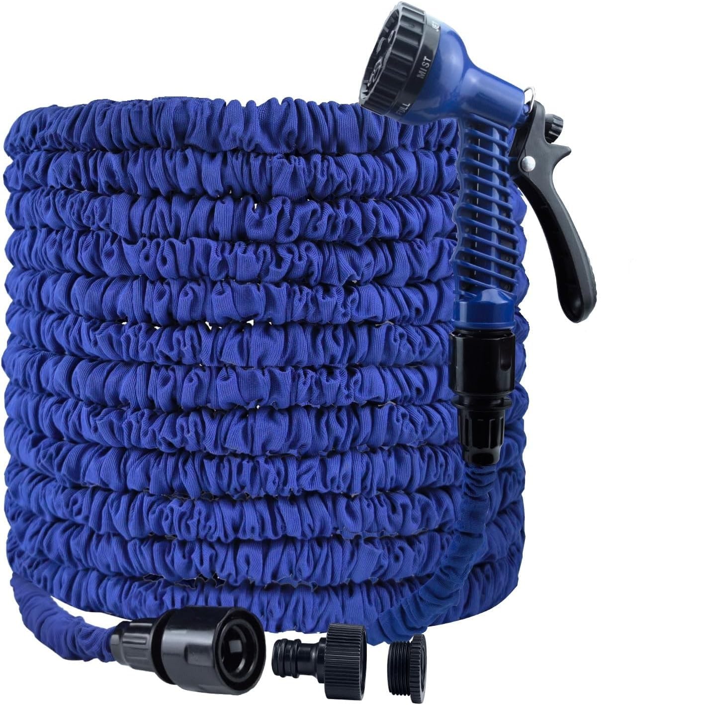 Expandable Garden Hose Leightweight Retractable Kink Free Flexible Magic Hose with 3/4" and 1/2" Fitting Expanding Hose Pipe with 7 Function Spray Nozzle Latex Core Anti-Leakage (Blue, 200FT)