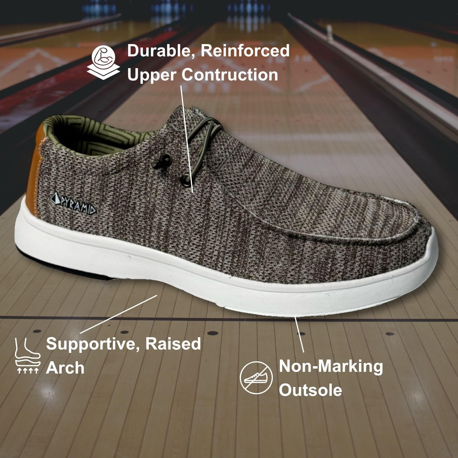 Pyramid Scarpe da bowling da uomo Path Lite "Hey Bro" senza cuciture, design leggero senza cuciture, vestibilità atletica, tomaia in maglia traspirante, suola scorrevole universale, Sabbia statica, 45