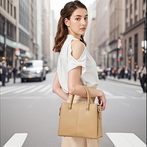 Miniatura 3 de Bolso de mano con asa superior para mujer, de piel sintética, con correa de hombro desmontable para uso casual, trabajo, viajes Caqui